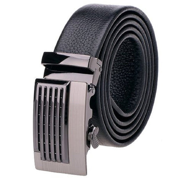 Elegant and Casual Men's Leather Belt Sliding Buckle Ratchet Belt Black Available in 11 Designs